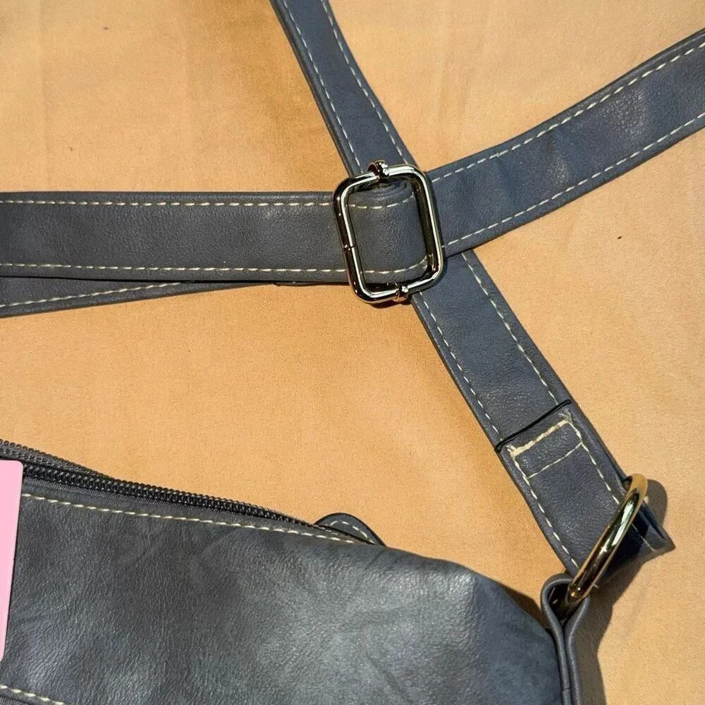 Stone Mountain Crunch Leather Irene Hobo Purse Grey NWT